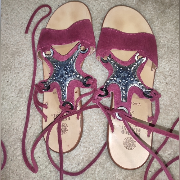 ENRICO FANTINI Garnet Suede Metal Starfish Flat Sandals - Picture 4 of 13
